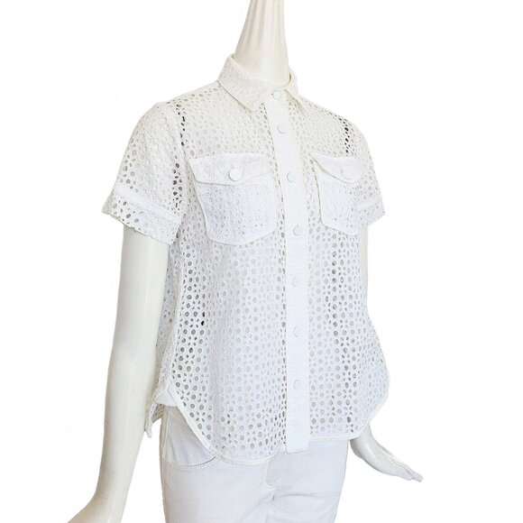 SACAI WHITE EYELET LACE SHORT SLEEVES BLOUSE (1) - Picture 2 of 7